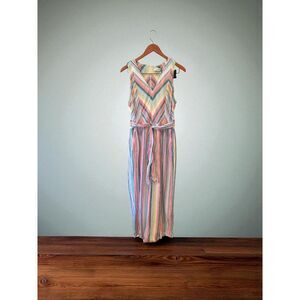Calvin Klein Linen Jumpsuit Striped Cropped Wide Leg Size 14